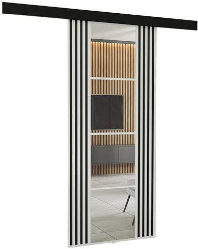 KIER FURNITURE Wandschiebetüren mit Spiegeln EMPI 80 – Schiebetür Komplettset Schiene Komplettset Mit Tür – Zimmertüren Mit Zarge Komplett - B86xH205xT1,6 cm - Weiß