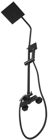 Messing Thermostat Regendusche Duschsystem Ohne Armatur mit Handbrause, Duschsystem Duschset Duschkopf mit 2 Wasseraustrittsmodi, Duschset Mischbatterie mit Einstellbare Höhe Duschstange (Schwarz)