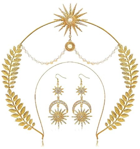 Jascatin strass Halo couronne coiffe stratifié Golden Star couronne coiffe déesse Halo perle couronne costume bohème mariée mariage partie coiffe pour les femmes et les filles (Or B)