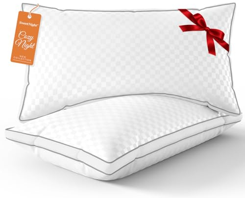 SweetNight Bed Pillows King Size Set of 2, Fluffy Luxury Hotel Collection Gusseted Large Pillows for Neck and Shoulder, Side Back Stomach Sleeper Pillow, Cozy Night 18X34