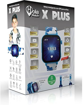 Cefa Toys - Reloj Inteligente Holawatch X Plus Blue Android, con 4G LBS/WIFI, GPS, Tarjeta SIM, Cámara, Juegos, Llamadas, Videollamadas, Whatsapp, Medidor de Pasos, Correa Extra, Protector de Pantalla