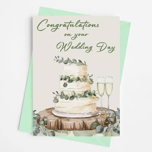 Congratulations on Your Wedding Day - Greetings Card - Includes Green Coloured Envelope