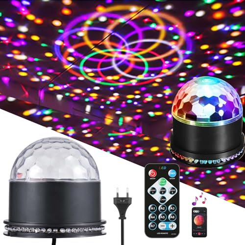 Luci Discoteca,LED Luci DJ Stroboscopiche,360°Ruotabile Palla Discoteca a Ritmo di Musica,RGB Colori Luci Feste,Luci di Scena a Ritmo di Musica,Palla da Discoteca per Feste,RGB Colori Luci DJ Festa