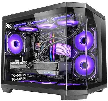 Mars Gaming MC-3TCOREM, Gaming-Gehäuse Custom Micro-ATX, Drei Fenster aus Gehärtetem Glas, Seitliches Dual-Kammer, Unterstützung für 360mm Wasserkühlung, Kabelmanagement, Mini-Tower-PC, USB-C, Schwarz