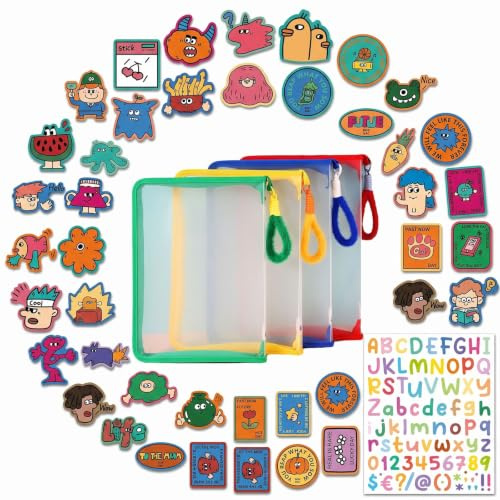 ZVRSUA Carpeta A5 Organizadora - Juego de 4 Fundas Plásticas con Cremallera, Asas de Felpa y Stickers DIY - Multicolor para Escuela, Oficina y Organización de Documentos