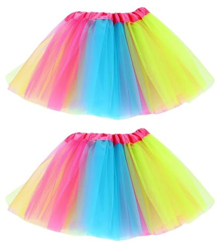 DAVBNM 2 Pcs Tutu Skirt for Girls, Tulle Dance Skirts, Neon Ballet Dance Tutu Skirts for Birthday Party Dress Up Costume for Kids 2-8 Years