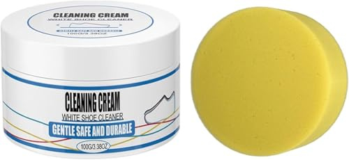 Rakiuty Crema Limpiadora de Zapatos Blancos,Limpiador Quitamanchas Multifuncional,Crema Limpiadora para Zapatos Blancos con Esponja,Crema Limpieza Calzado,Crema Limpiadora De Zapatos,100g