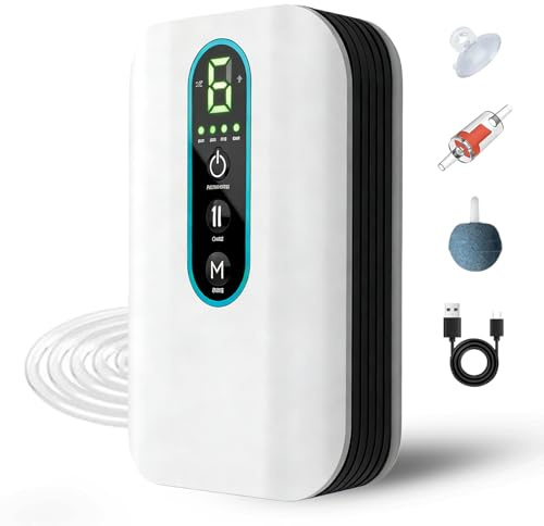 Pompe à air d'aquarium, rechargeable par USB, avec 1 sortie, 6 niveaux de débit d'air réglable, 3 l/min, aérateur portable, pompe d'aquarium pour aquariums, étangs de jardin, pêche en plein air