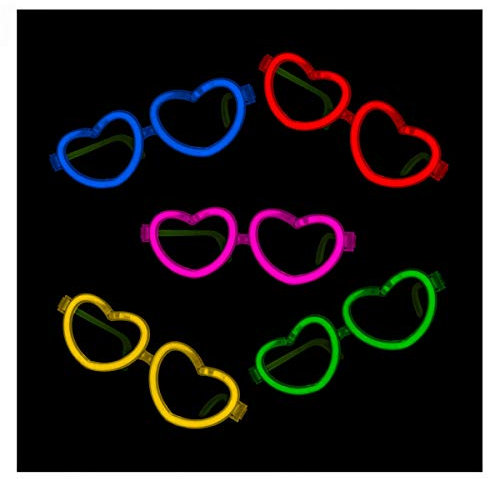 KNIXS Knicklicht Herzbrille - Brille in Herzform (25er Party-Set) im 6-Farb-Mix leuchtend