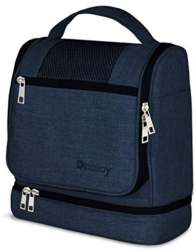 DELAWAY XXL Kulturbeutel zum Aufhängen [Design 2025] Große Kulturtasche für Damen, Herren mit Kofferhalterung und separatem Nassfach - Waschtasche für Männer & Frauen (Dunkelblau Neu)