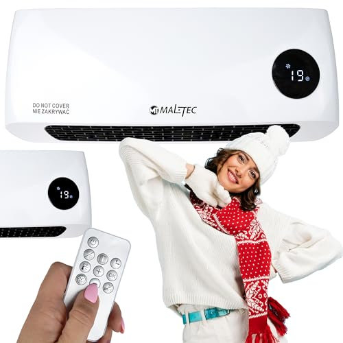MalTec PT3800Wt Radiateur soufflant en céramique, montage mural, avec télécommande, chauffage rapide, fonction antigel, convient pour la maison, la salle de bain