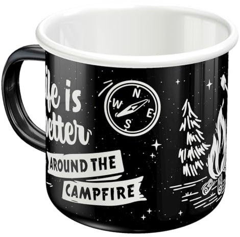 Nostalgic-Art Retro Emaille-Tasse, 360 ml, Life Is Better Around The Campfire – Geschenk-Idee für Camping-Fans, Camping-Becher, Vintage Design