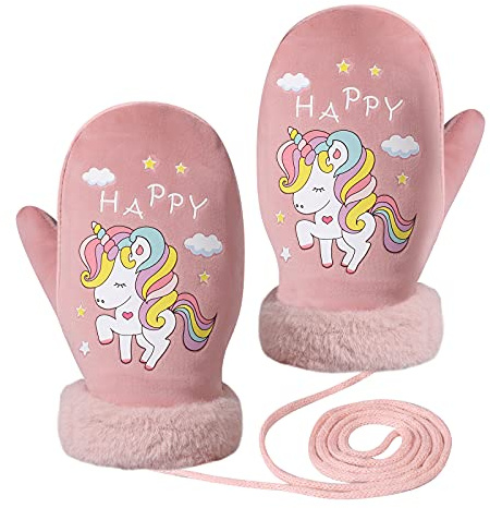 TAGVO Gants et Moufles Hiver Fille Garçon, Moufle Epais Enfant Gant Tricoté avec Ficelle Gant Chaud Moufle Mignon en Motif de Dinosaure pour Enfants Gloves