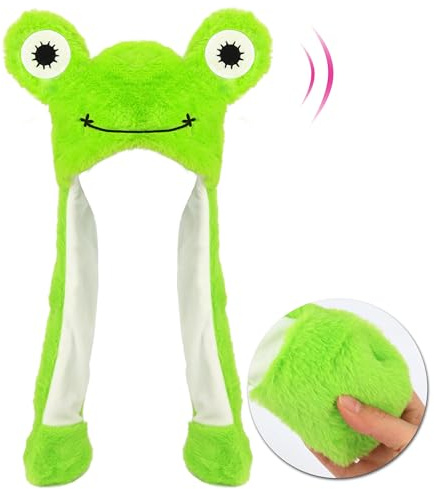 Hopearl Frosch Hut Mit Beweglichen Ohren - Knallgrüne Kuschelige Plüschmütze - Lustiges Tierkostüm Für Karneval Kindergeburtstag & Weihnachten - Das ideale Geschenk Für Jungen Und Mädchen (56 cm)