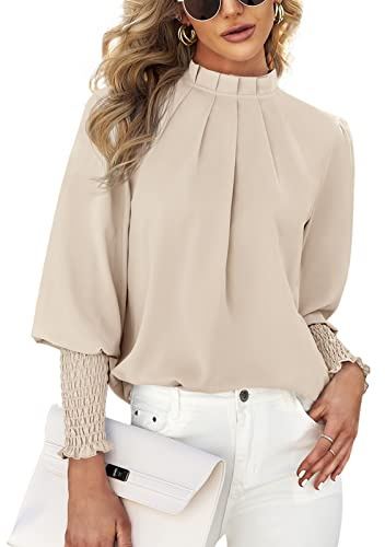 Teurkia Womens Long Sleeve Blouse Office Loose Trendy Casual Work Shirt Tops Khaki