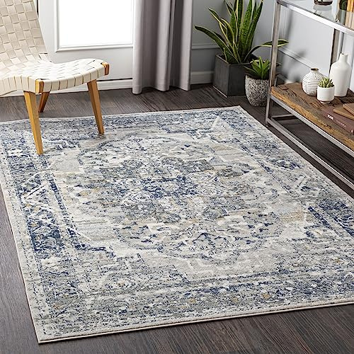Livabliss Ascot Vintage groß - Wohnzimmer 200x275 cm -, Esszimmer, Schlafzimmer, Boho Kurzflor pflegeleicht in Grau und Blau