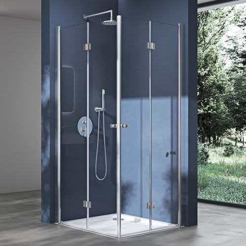 doporro Cabine de Douche Pliable 120x120 Porte de Douche Pliante Montage Réversible Design Ravenna26K Paroi Rabattable en Verre Transparent