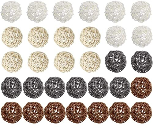 Boules De Rotin en Osier 32 Pcs Orbes Décoratifs Sphères Naturelles Remplisseurs De Vase pour La Maison Fête De Mariage Baby Shower Artisanat Décoratif De Noël Décorations De Noël Décorations De