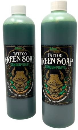 AlOE Green Soap concentrado de 0,5 l para 10 litros – Jabón verde – Limpiar y limpiar tatuajes, INKgrafiX® Alemania – Profesional Studio – IG60457 – vegano