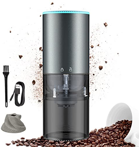 Electric Burr Coffee Grinder Portable, 4 Cups/30g/1oz Compact Automatic Conical Burr Grinder Coffee Bean Grinder with Muli Grind Setting, USB Rechargeable, Cleaning Brush Included(Upgraded Blue)