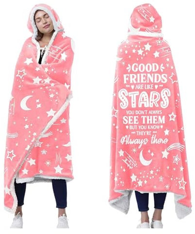 Star Blanket Hoodie Friendship Gift for Women - Sherpa Cozy Plush Fleece Hooded Snuggle Wearable for Adults - Birthday Valentines Day Gifts for Best Friends