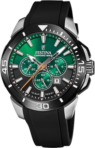 Festina Reloj Hombre Analógico de Caucho Negro - Movimiento de Cuarzo - Cronógrafo - Calendario - Cristal Mineral de Alta Resistencia - Resistente al Agua 10 ATM F20642/C Chrono Bike