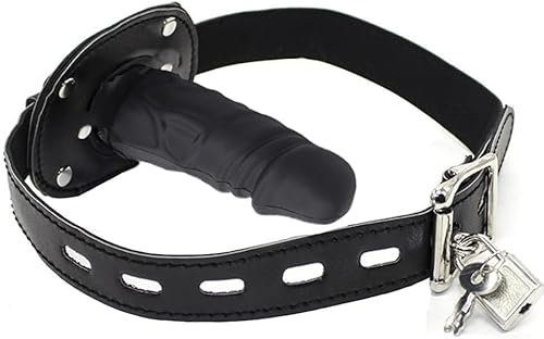 Dildo Knebel mit Schloss Knebel Mund SM Realistische Silikon Penis Knebel Einstellbare Bondage Penis Knebel Lederriemen SM Anal Dildo Sex Spielzeug für Paare