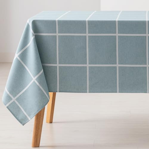 GAMUSI Tovaglia antimacchia tavolo rettangolare a quadri jacquard impermeabile, 140 x 100 cm, tessuto al tatto, colore acqua