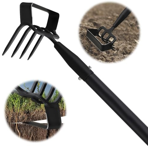 Garden Hoe, 62 Inch Weed Tool, Long Soil Tiller Cultivator, Heavy Duty Metal Stirrup Hoe Weeder Scraper Rake for Flower Beds, Patio, Garden Loosening Soil Weeding Digging