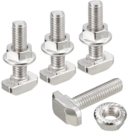 QUARKZMAN M6*25 Conjunto de Tornillos de Cabeza de Martillo, 30pcs Perno de Caída en Ranura en T Deslizantes T-Nut con 30pcs Tuercas Hexagonales de Brida para Serie 30 Aluminio Perfil