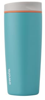 Owala SmoothSip Slider Insulated Stainless Steel Coffee Tumbler, Reusable Iced Coffee Cup, Hot Coffee Travel Mug, BPA Free 20 oz, Grey/Blue (Beachy Breeze)