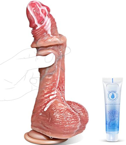 Realistischer Dildo Sex Spielzeug für die Frauen Männer - Silikon Anal Dildos für Paare mit Beweglicher Vorhaut & Hoden, 21CM Penis Analdildo Gay Sexspielzeug mit Realistischen Venen & Starke Saugnapf
