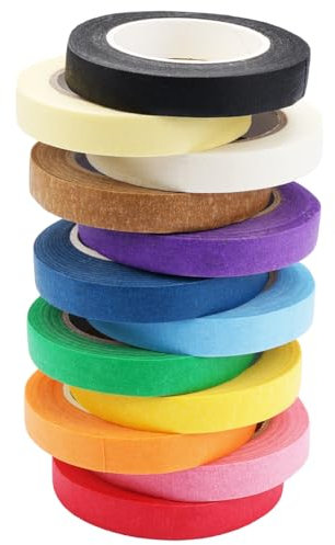 12 Rollen Klebeband Bunt, 10mm x 13m Kreppband Malerband, Masking Tape Farbiges Klebeband, Deko Klebeband Abdeckband, Painters Tape, Kreppklebeband Schmal für Scrapbooking, Wandkunst, Kunsthandwerk