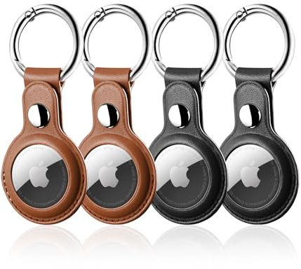 LETREEN Kompatibel med Apple AirTag hänge, 4-pack läder Airtag fodral med nyckelring, skyddsfodral för Air Tag fodral, förlust stötsäker reptålig Airtag Case hållare med nyckelring