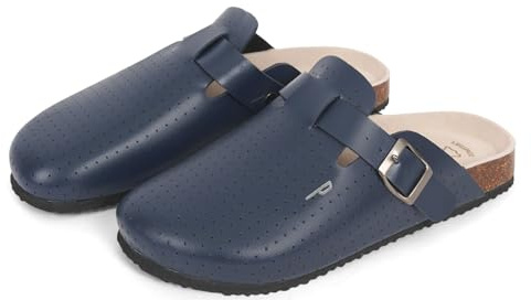 Professionelle Clogs Krankenschwester mit Innensohle Echte Leder - Verstellbare Pantoletten Herren Frauen Krankenhaus Pflegekräfte - Ärzte Schuhe Draußen Indoor Garten Sommer Winter (Blau, 44 EU)