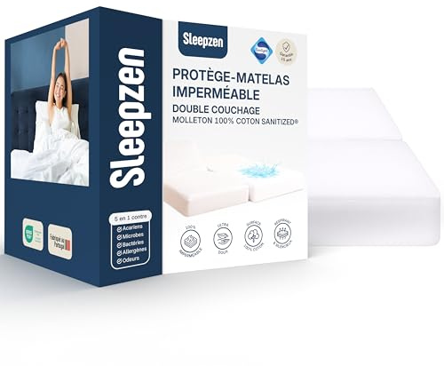 SLEEPZEN Protège Matelas Lit Articulé Double 2x80x200 cm – Imperméable, Respirant & Silencieux – 100% Coton – Sanitized® Anti-Acarien – Oeko-Tex® – Fabriqué au Portugal