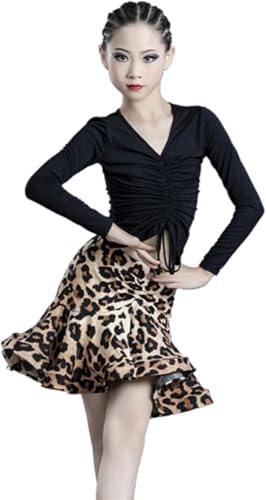 Abito da Ballo Latino per Ragazze, Completo Top + Gonna, Manica Corta in Seta di Latte per Balli da Sala, per Serate, spettacoli sul palco, Costumi per esercitazioni, Moderno