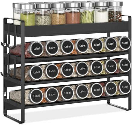 EsLuker.ly Gewürzregal Gewürz Holz Organizer Gewürzorganizer, 4-stufiges Bambus Spice Rack Organizer Gewürzregale Gewürzständer Gewürzhalter Gewurzregalsystem Stehend & Wand für Küchen(Schwarz)