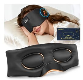 MUSICOZY Silk Sleep Mask Headphones,Pure Mulberry Silk 100% Blackout 3D Deep Eye Mask with Headphone,Ultra Soft&Comfortable Sleep Headphones Breathable Sleeping Mask with 14H Playtime&Bluetooth 5.4