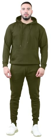 Mens Tracksuit Set Fleece Hoodie Top Bottoms Jogging Joggers Gym Pullover (UK, Alpha, L, Regular, Regular, Olive)