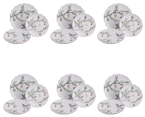 Service d'assiettes 18 pièces en porcelaine, 6 places, décoration de Noël, brin