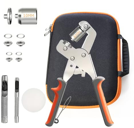 Samos® Kit de Ojales Metálicos para Lonas con Remachadora Ojales Manual – Incluye Sacabocados y Corchetes de Presión Metálicos – Ideal para Cuero, Tela, Cortinas, Toldos y Manualidades