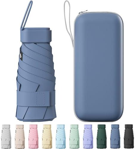Betrynidil mini reseparaply, reseparaply – 6 spröt mini UV-paraply, ultralätt, regnbeständigt litet paraply, fickparaply ringspänne, Ljusblå