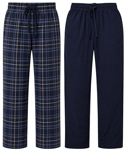 Sock Stack 2 Pack Mens Pyjama Bottoms Organic Cotton Rich Jersey Lounge Pants Relaxed Fit Long PJ Trousers with Pockets Sleepwear