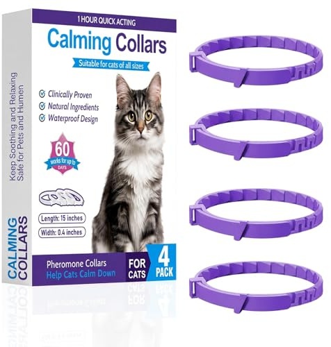 4 Pcs Cat Calming Collar, Fast-Acting Calming Collar for Cats with Long-Lasting Cat Anxiety Relief Washable & Adjustable Calming Cat Collars, Safe Comfortable, deal for Various Stressful Situations