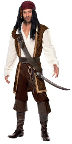 Smiffys Disfraz de pirata de alta mar, marrón, con top, pantalones cortos, tahalí, cinturón y pañoleta para la cabeza Halloween, Carnaval