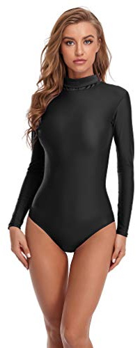 SPEERISE Long Sleeve Turtle Neck Leotard Adult Ballet Dance Bodysuit for Women Black S
