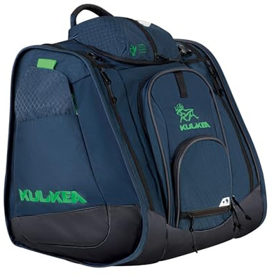KULKEA Boot Trekker Ski Boot Backpack - Ski Boot Bag With External Helmet Sling For Maximum Gear & Boot Storage - Durable, Spacious, & Water Resistant Backpack (Cobalt Blue/Green)