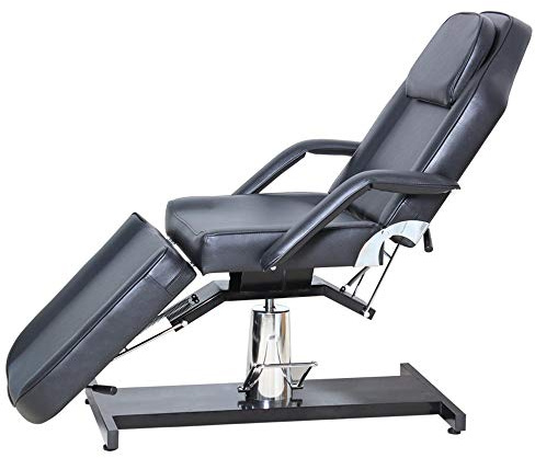 Qivange Hydraulic Massage Table 3 Section Upholstered Massage Bed Salon Therapy Beauty Couch Tattoo Cosmetic Table, Black