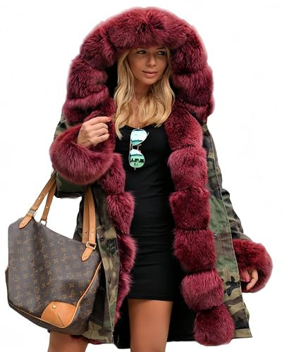 Aox Women Fashion Faux Fur Hooded Camouflage Military Loose Plus Size Winter Coat Outdoor Parka Anoraks (UK, Numeric, 20, Regular, Regular, Camo 201720)